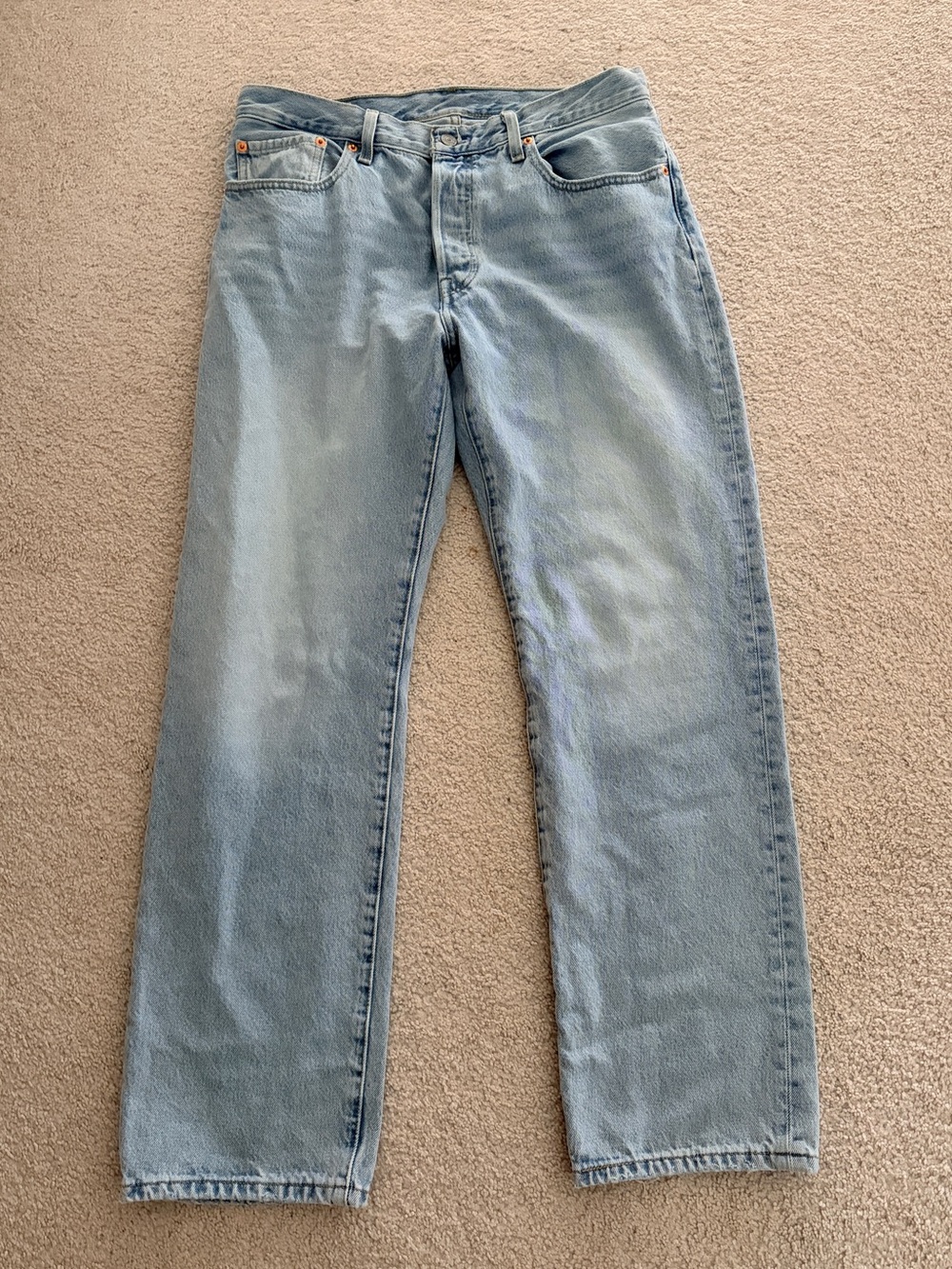 Levis Premium 501 90s Jeans Light Wash Straight Leg Button Fly Denim Blue
